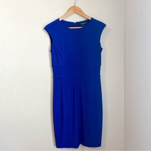 Lauren Ralph Lauren Indigo Blue With Pipe Trimming Cap Sleeve Midi Dress, Size 8